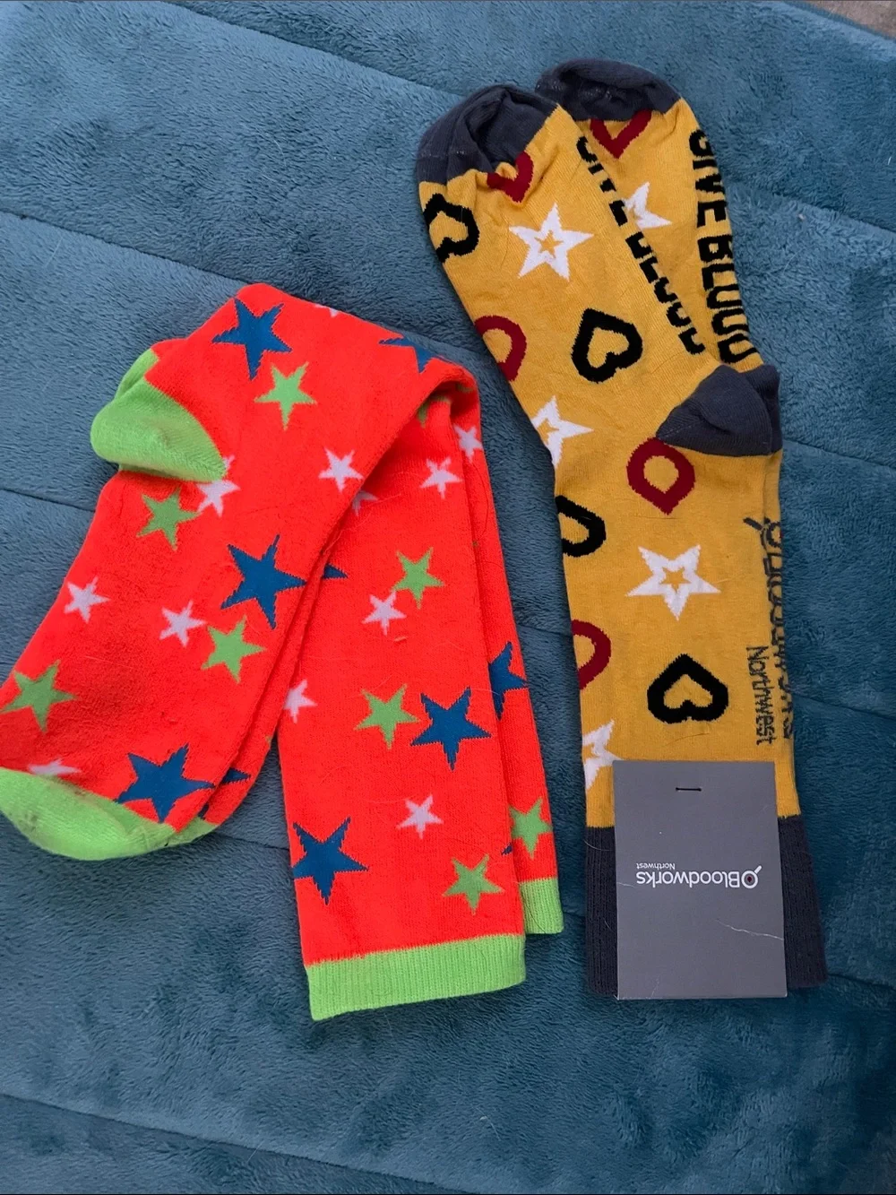 Blockwork Kids Red Star Knee-High Socks with Lime Accents